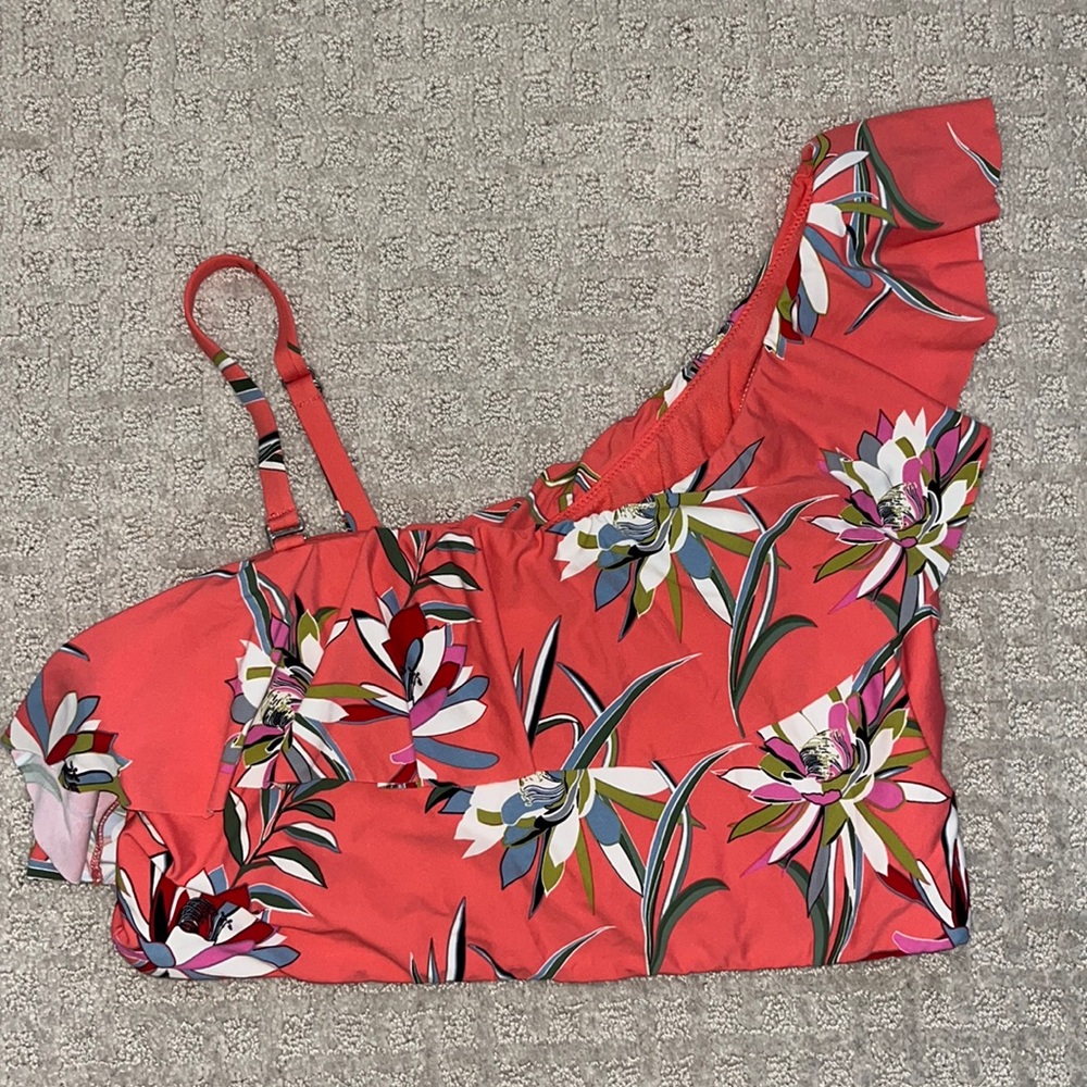 Sea Angel coral floral one shoulder ruffle bikini top 1X